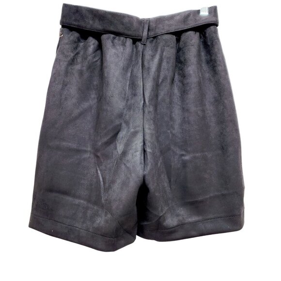 Women's NWT Faux Suede Shorts size S  Solid Black Midi Extreme High Rise - Picture 2 of 9